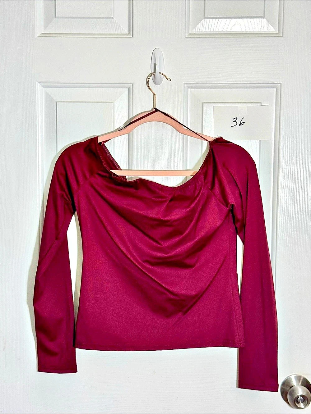 Edikted Long Sleeve Draped Neck Top in Burgundy Large Like New